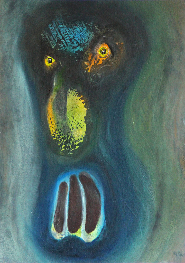 Maska agrese, 2014, 33 x 23 cm, olej na kartonu / k prodeji / č. 101