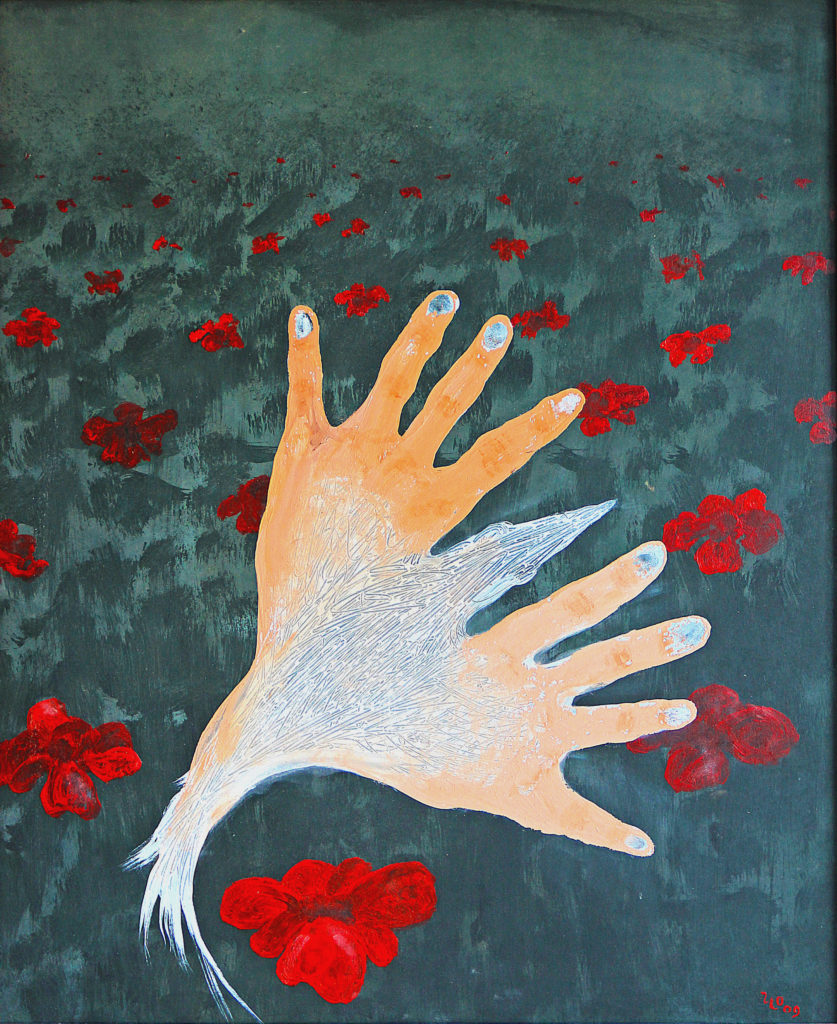 Vlčí máky plaší ptáky, 2009, 56 x 47 cm, olej na kartonu / v soukromé sbírce / č. 111