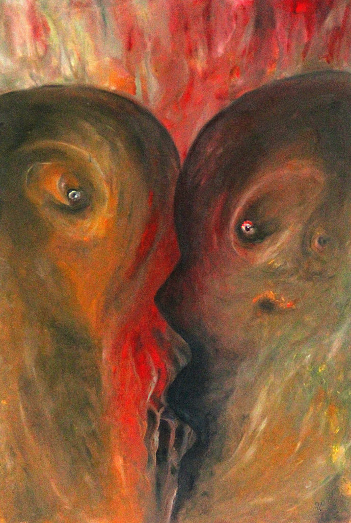 Polibek Jidášův, 2014, 43 x 29 cm, olej na kartonu / k prodeji / č. 137