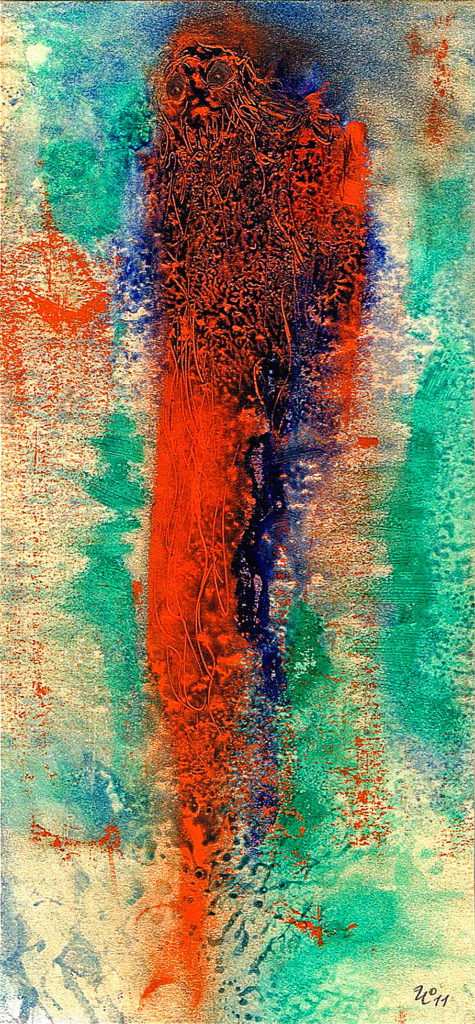 Duch Cát, 2011, 10 x 21 cm, dekalk na kartonu / v soukromé sbírce / č. 161