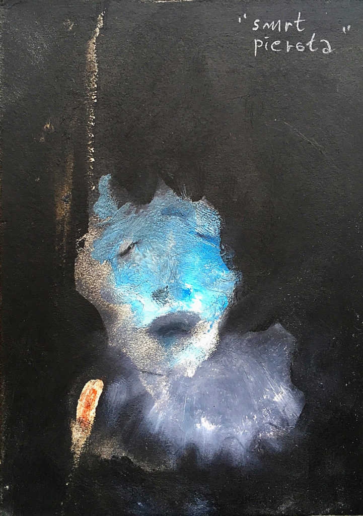 Smrt pierota, 2013, 15 x 11 cm, olej na papíře / v soukromé sbírce / č. 169