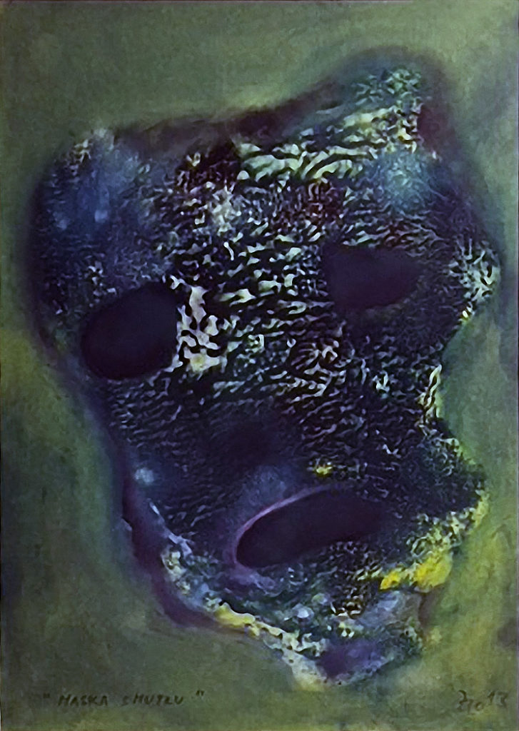 Maska smutku, 2013, 40 x 28 cm, olej na papíře / v soukromé sbírce / č. 216 