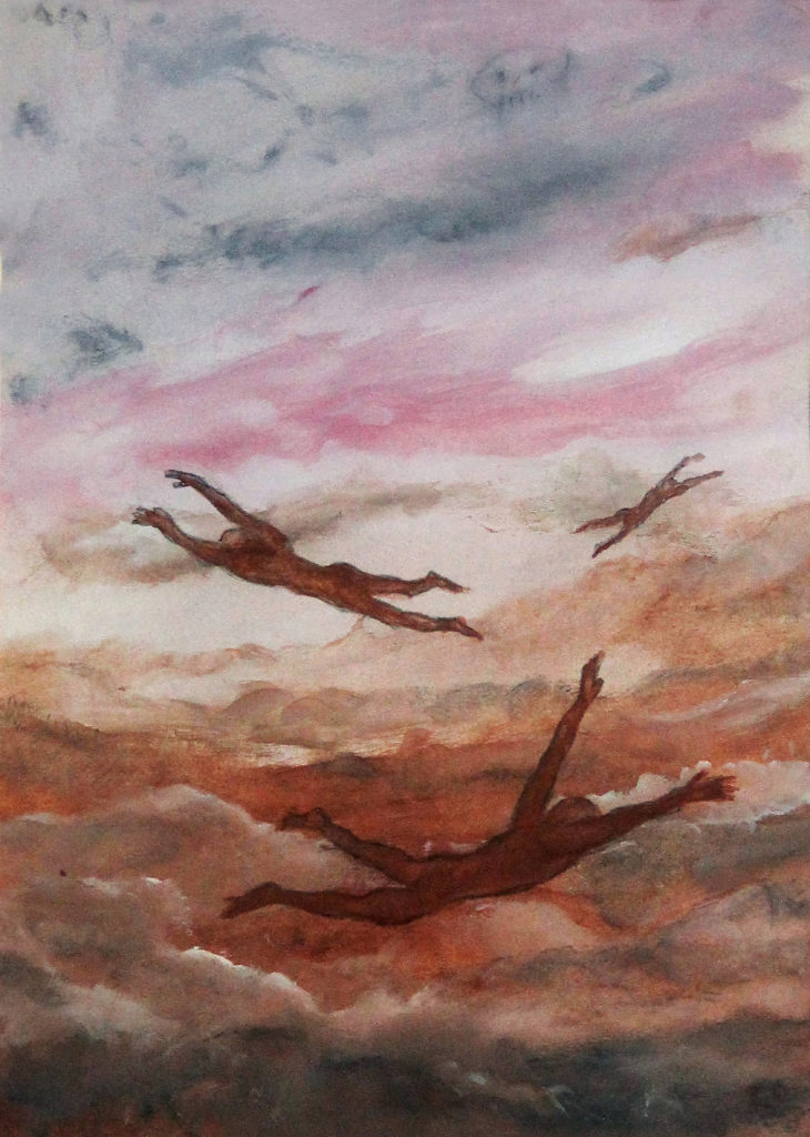 Létavci aneb "Volný pád", 2002, 47 x 35 cm, tempera / v soukromé sbírce / č. 34