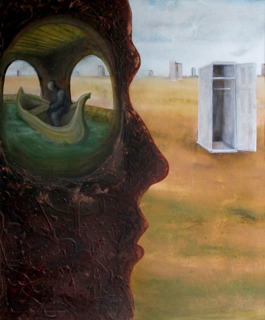 "Vyčerpaná představivost", 90. léta, 120 x 104 cm, olej na sololitu / v soukromé sbírce / č. 43