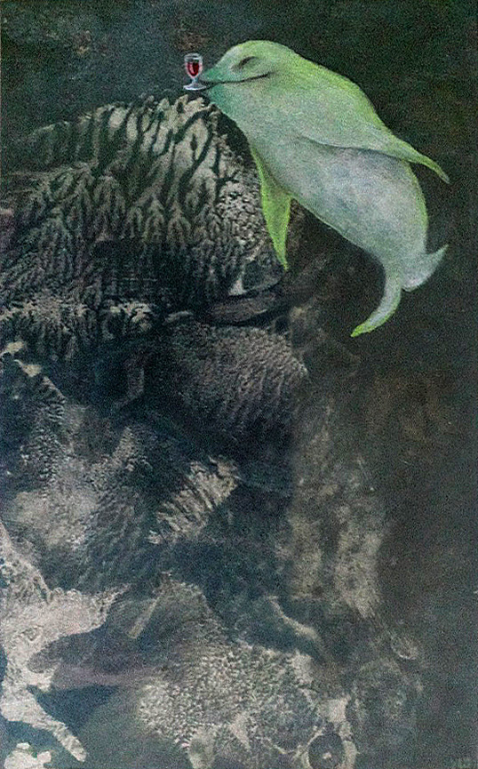 Delfín pohodář, 2009, 15 x 24 cm, olej na kartonu / v soukromé sbírce / č. 256